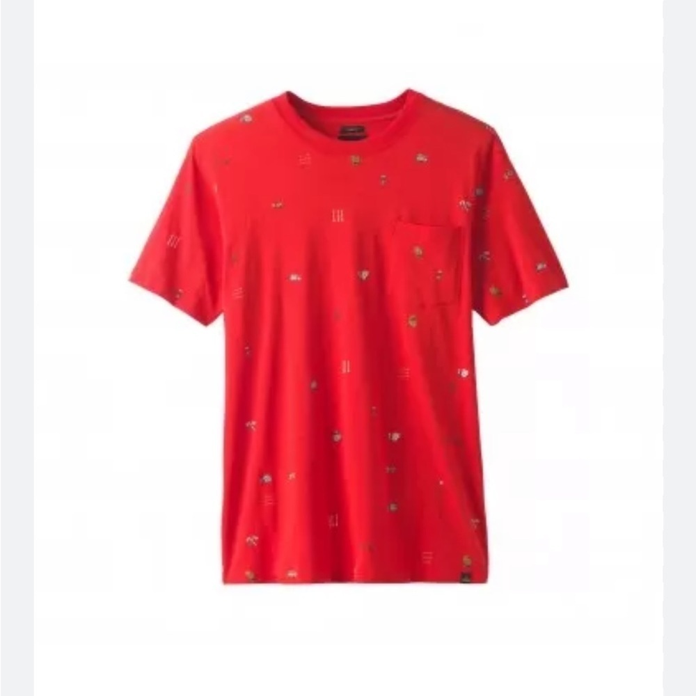PRANA Red Organic Cotton Camping Print Crewneck Short Sleeve Gorpcore Outdoor XL